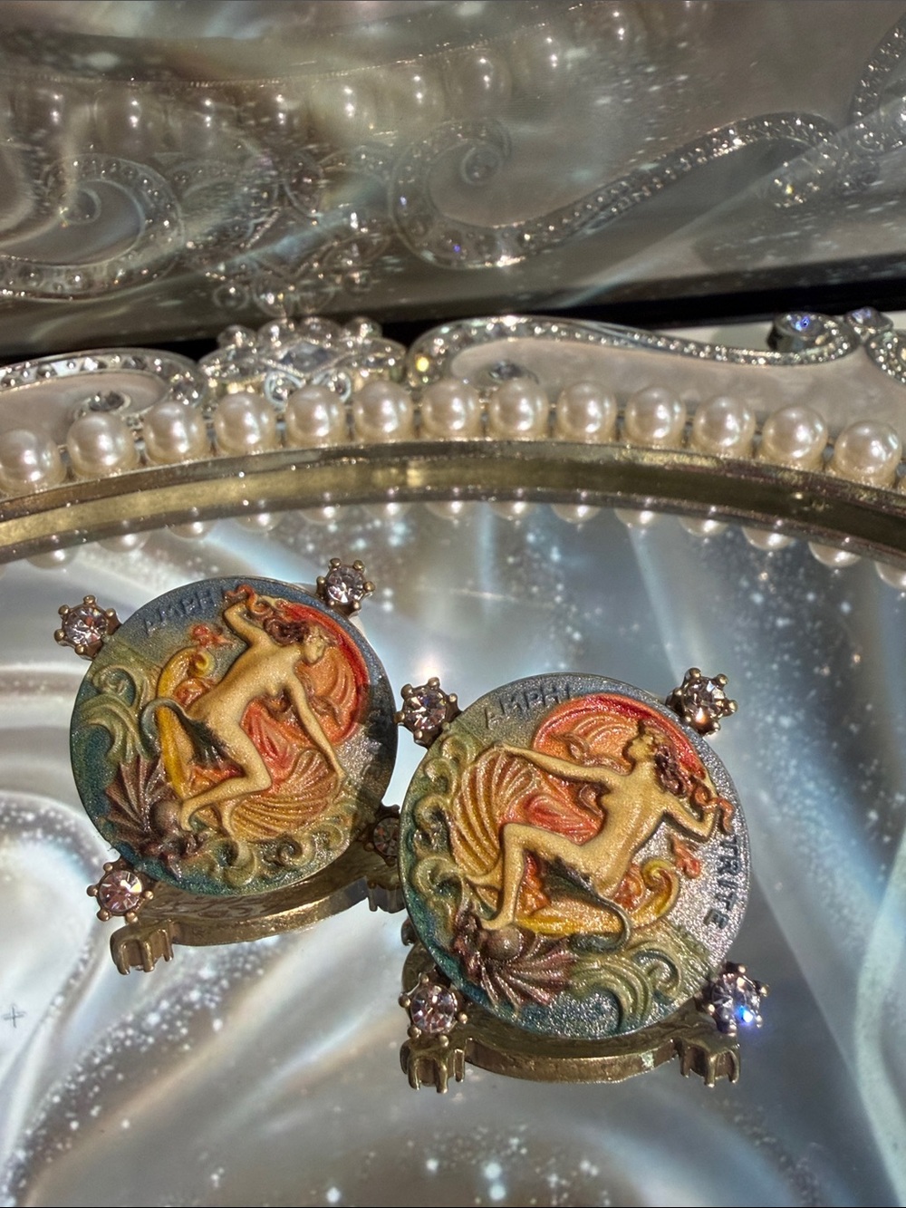 Gold-Tone Multicolor Mermaid Clip-On Earrings with Rhinestone Accents